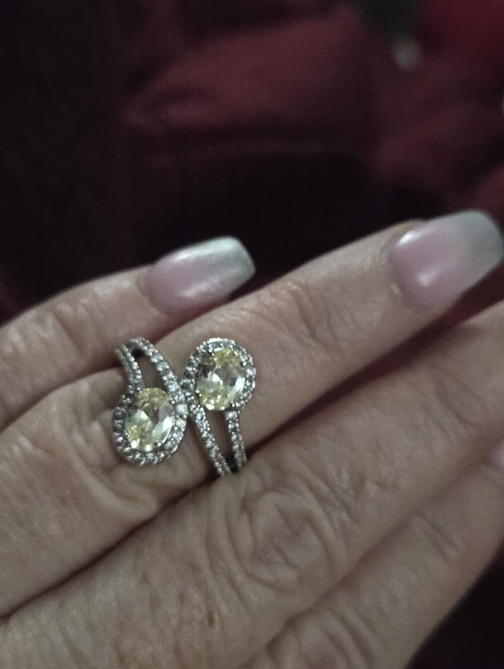 Sterling Silver Double Halo Yellow Oval CZ Ring
